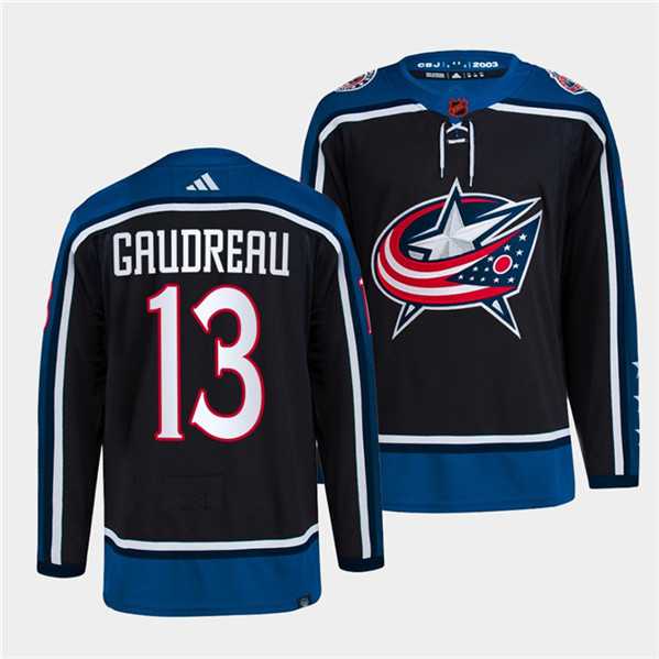 Mens Columbus Blue Jackets #13 Johnny Gaudreau Navy 2022 Reverse Retro Stitched Jersey Dzhi->blue jackets->NHL Jersey